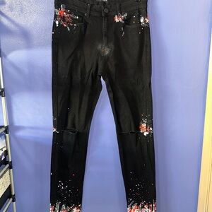 Fashion Nova Black Splatter Slim Jeans
